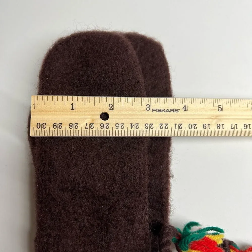 100% Wool Handmade Yellow And Brown Mittens/Gloves size 6 Made in Norway